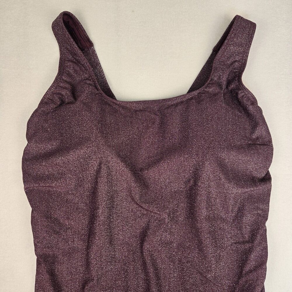 Lands' End Size 22W One Piece Purple Metallic Glitter Swimsuit Criss Cross Back - Picture 2 of 8